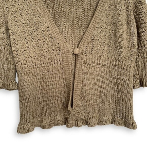 Vintage Cardigan Knit y2k Ruffle Hem Neutral Sweater - Picture 7 of 14